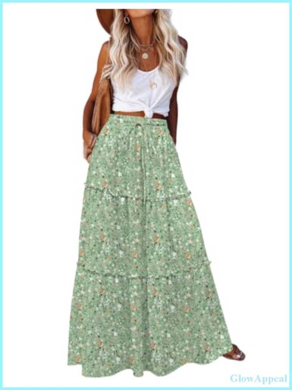 Women's High Waist Boho Maxi Skirt A-Line Floral Print with Pockets